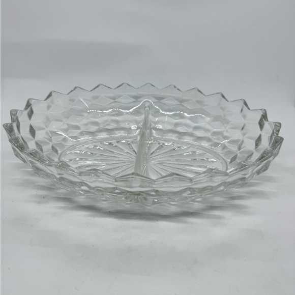 Vintage Fostoria American Clear Pressed Glass Oval Divided Relish Vegetable Dish - Picture 1 of 5